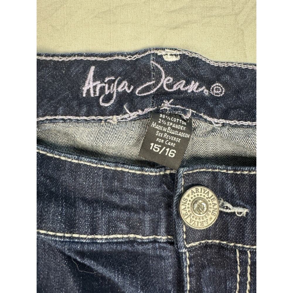 Arija Jeans Bermuda Shorts Womens 15/16 Dark Wash Cuffed Stretch Denim - Picture 3 of 16
